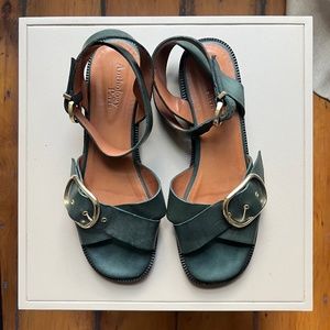 Anthology Paris, dark green ankle wrap sandals, Size 41